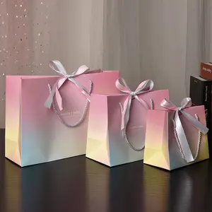 5pcs Macaron Color Gift Bags, Handheld Cosmetic Packaging Bags with Ribbon, Perfect for Festivals & Gifts, Elegant Design