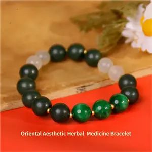 Oriental Natural Incense Herbal Medicine Bracelet Traditional Aromatherapy Beads Dream Green & White Beads for Wellness and Sleep Aid