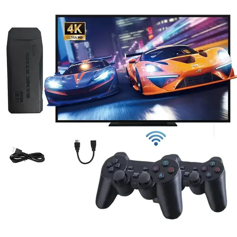 M8 Wireless Retro Console Stick,a plug-and-play TV video game stick with 20000+gama built-in,4k HDMI output,2.4G wireless controller,wireless supports multiple Retro Classic emulators premium competitive dualcontrollers