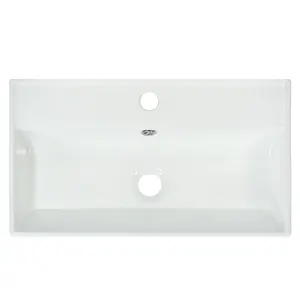White Ceramic Bathroom Sink 21.6" x 12.2" x 5.1" Scratch-Resistant Heat-Resistant Stain-Proof Easy-Clean Elegant Vanity Top Basin for Home Bathroom Use