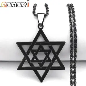 Magen Star of David Hexagram Pendant Necklace - Stainless Steel Black Hollow Chain, Gothic, Crystal-Style, Culturally-Inspired Chain Jewelry for Women, Ideal Gift Accessory, Gothic Necklaces, Chain Jewelry Necklaces
