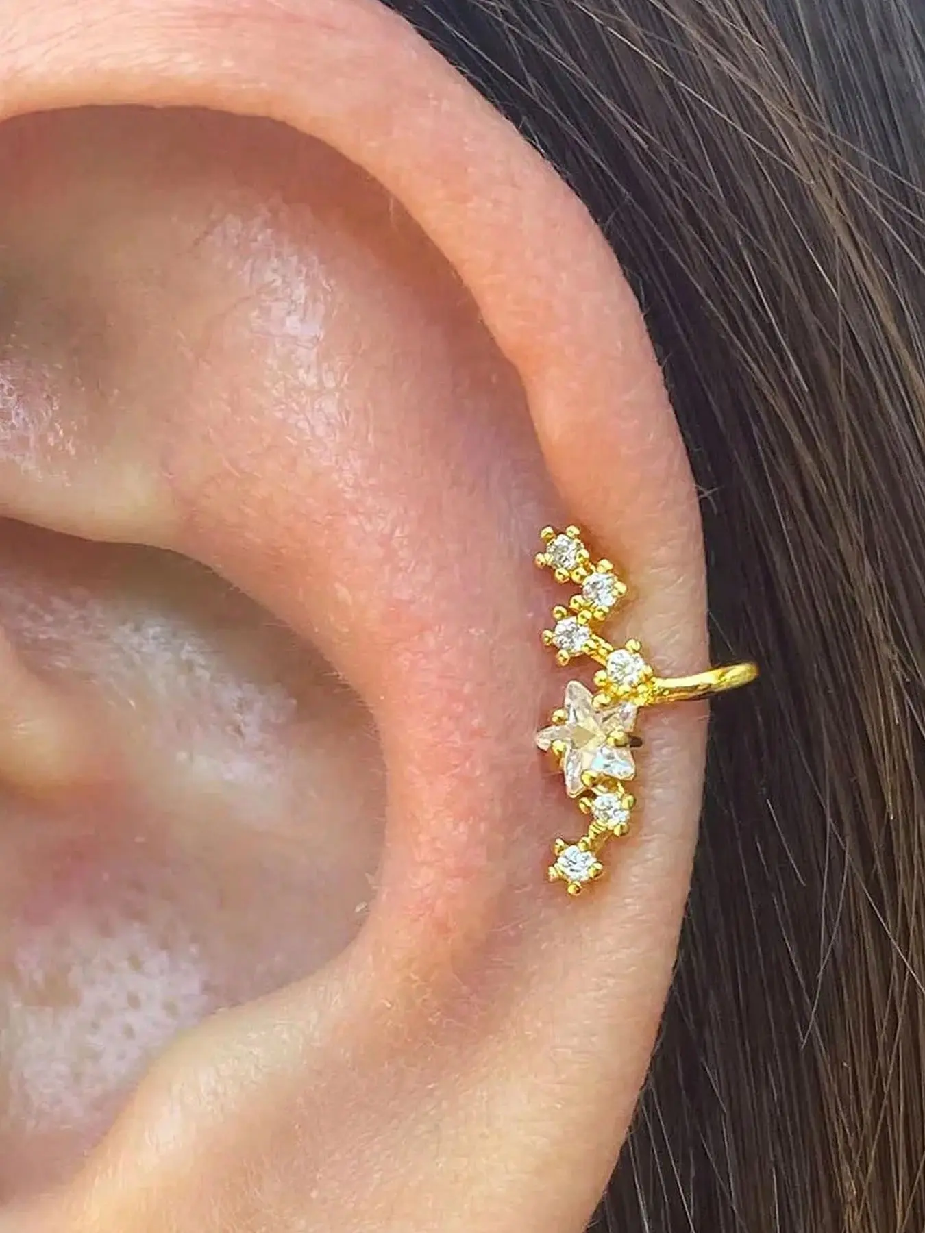Luxurious Zircon Star Clip Earrings Jewelry for Women, Ear Clips, Elegant Floral Design, No Piercing Required, Perfect for Daily Wear, Ideal Gift for Friends
