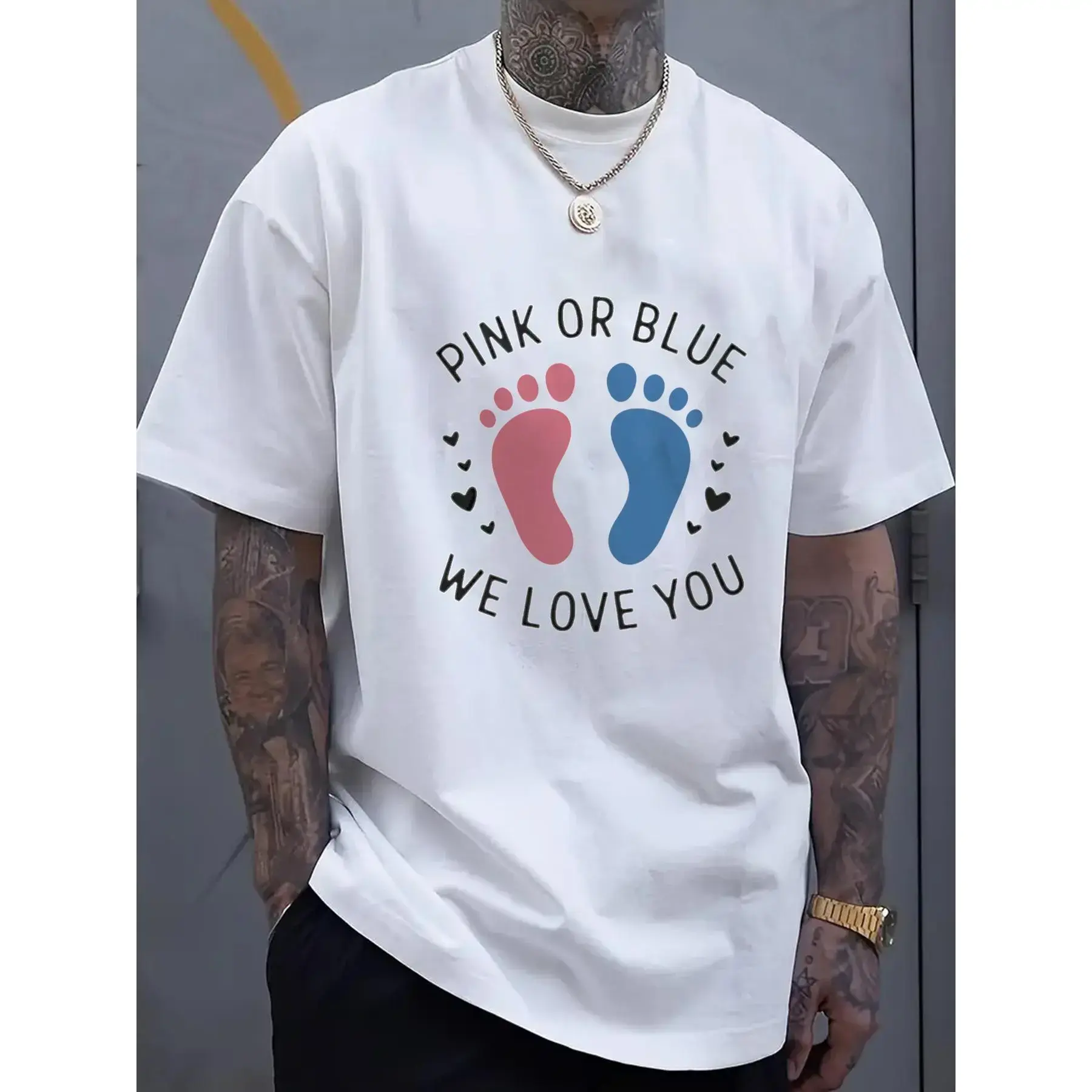 👣 👶 Unisex Pink or Blue We Love You Baby Footprints Gender Reveal T-Shirt for Men and Women