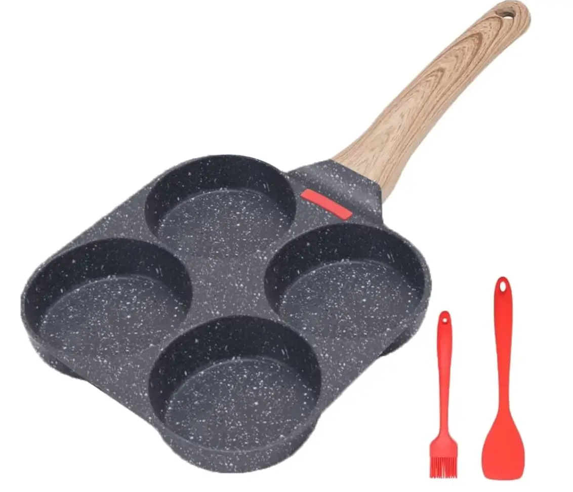 Juvenixs Nonstick 4-Cup Egg Frying Pan without lid :Perfect for Breakfast, Pancakes, Hamburger, and More Cookware Compact Induction household kitchen