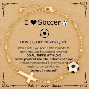 Softball/Volleyball/Soccer/Basketball Football Bracelet for Girls Women, 14K Gold Plated Cross Link Chain Sport Accessories Christian Jewelry Gifts for Teens Team Coach Players