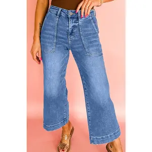 Sky Blue Cropped Wide Leg Jeans