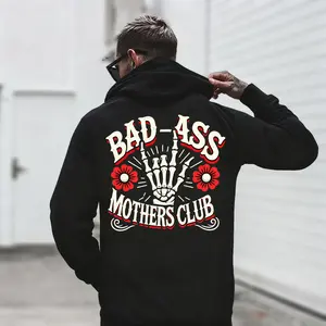 Menswear Skeleton Hand Graphic Hoodie - Golden Trench Hem, Slimming, Bold Retro Tattoo Vibe, Comfy Cotton Fabric, Smooth Ribbed Minimalist Top, Gothic Street Outfit, Casual Gatherings Essential