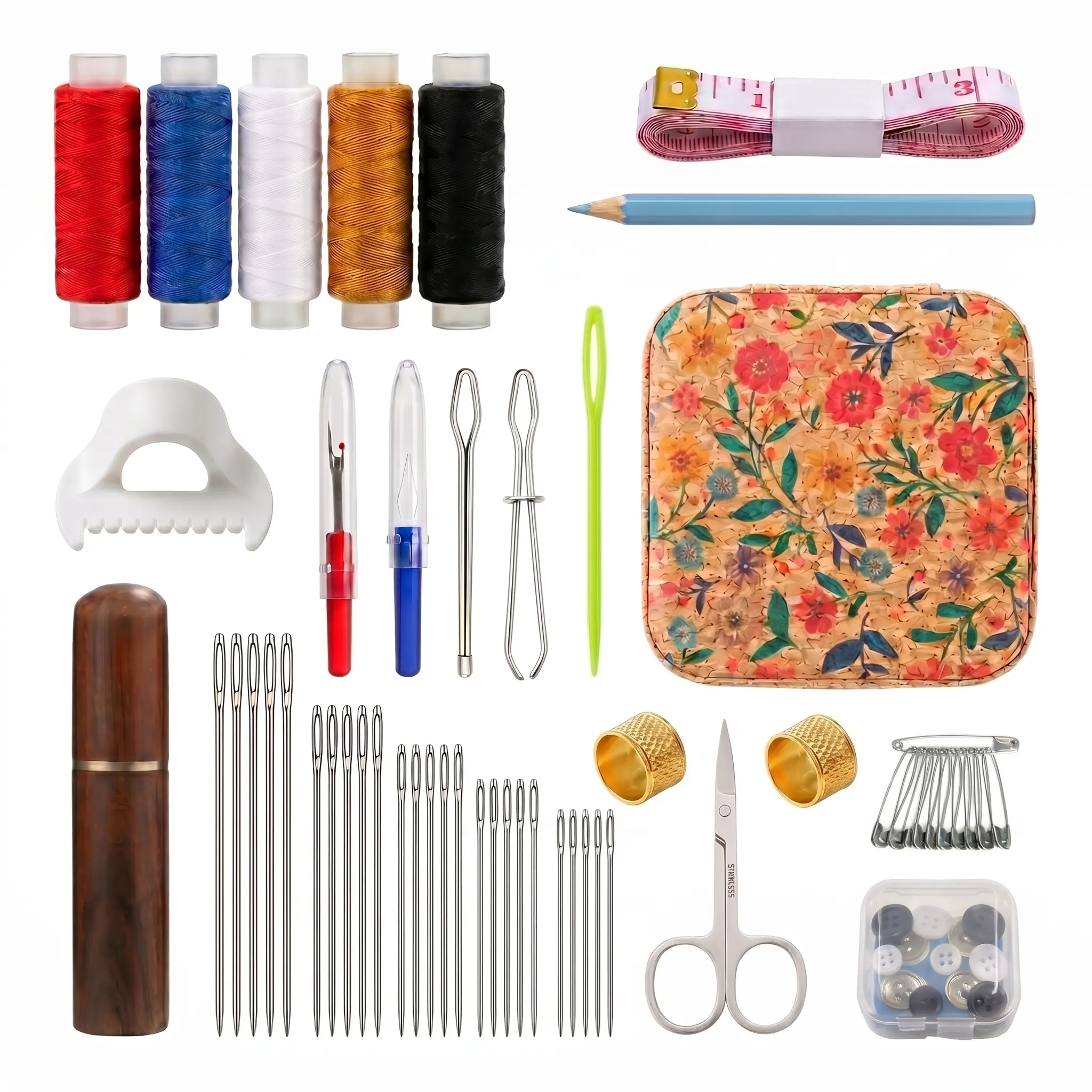 72-Piece Full Set Sewing Kit with Vintage Zipper Case - Big-Eye Needles, Thread, Buttons, Threader, Elastic-Drawstring Threader Bodkin, Measuring Tape - Craft Supplies for Adults, Mom, Friends - Compact for Travel Days Home Gift