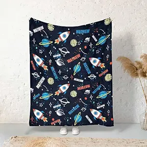 Eyesoul Artsadd Custom Blanket for Baby Boys Girls with Name, Outer Space Personalized Blankets Add Name for Room Decor Travel Sofa, Fuzzy and Soft Throw Blanket Birthday for Kids