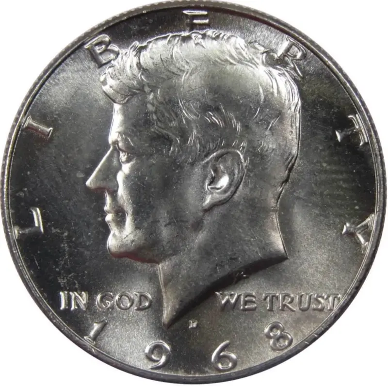 1968 Silver JFK Half Dollar in Brilliant Uncirculated Condition.