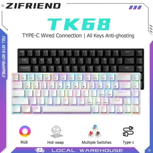 FURYCUBE x ZIFRIEND TK68 60% Mechanical Gaming Keyboard - Hot-Swappable, RGB Backlit, Mint Switches, Type-C Wired, Ergonomic Design, Anti-Ghosting for Office & PC