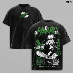 Sanlan SanlanVintage Washed Heavy Cotton Oversized Anime Manga T-Shirt & Hoodie, Double Printed Retro Unisex Streetwear Graphic Casual Top for Fans