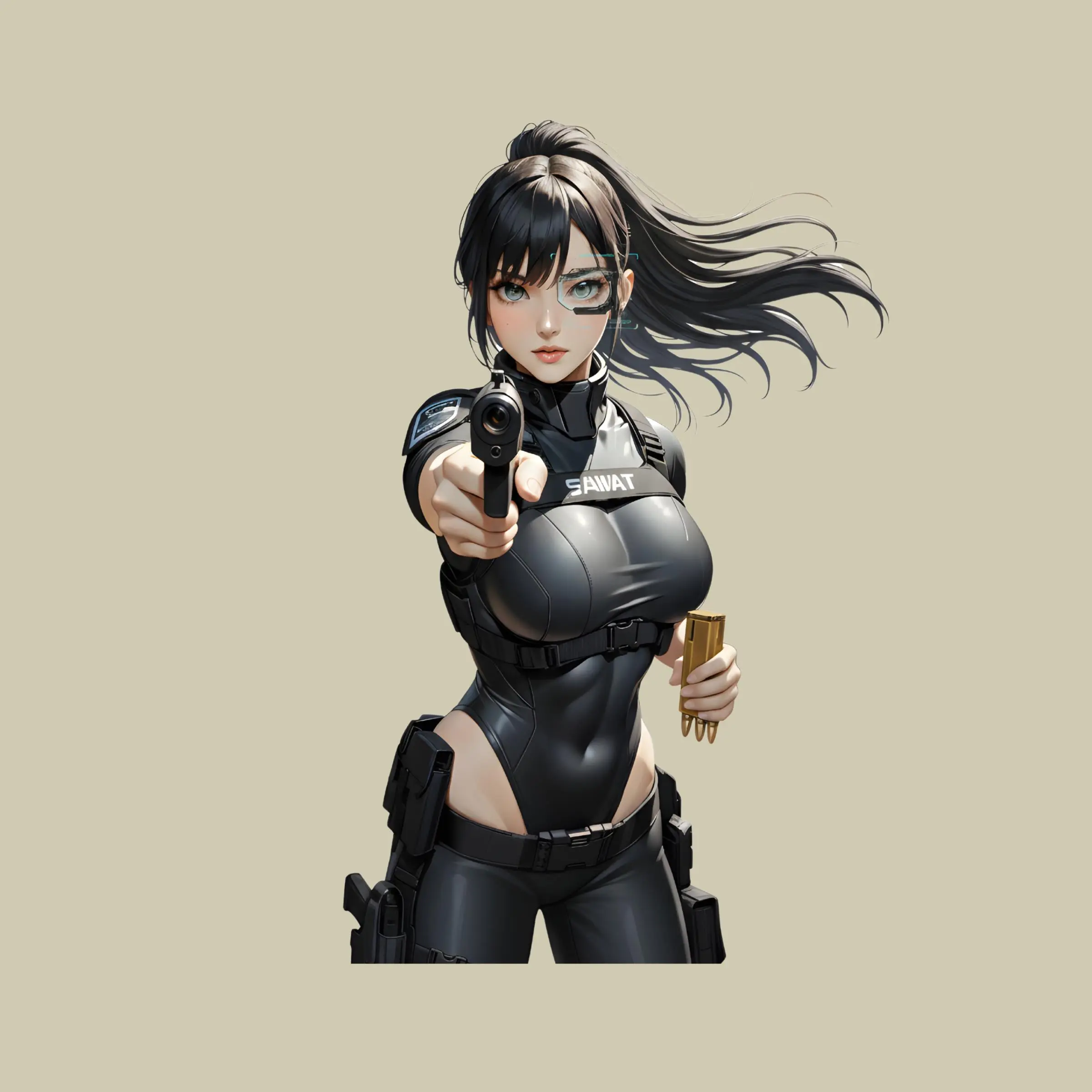 Tactical Girl Operator Anime Sticker, Futuristic SWAT Waifu,  Aesthetic Laptop & Gear Decor