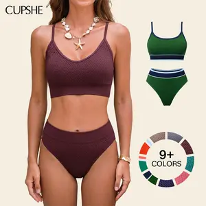 CUPSHE Women's Cocoa Hour Brown Supportive 2-Piece Bikini Set - Adjustable Straps, Mid-Rise, Tummy Smoothing, Classic Coverage Nylon Swimsuit for Women, Bathing Suit #tiktokshopmemorialday