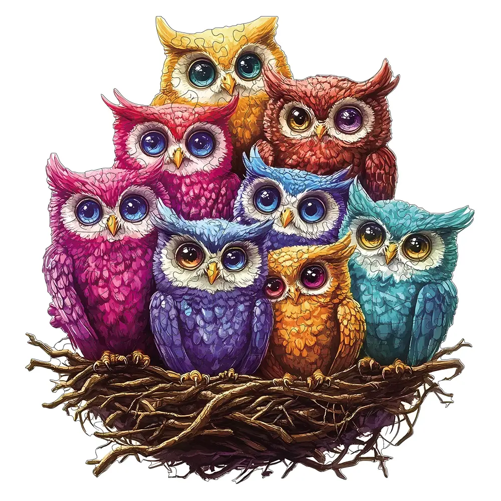 Unique Owl Family Wooden Handmade Puzzle, Irregular Animal Shape Jigsaw, Perfect Gift for Lovers & Friends, DIY Game, Fun Toy, Home Decor, Wooden Puzzles
