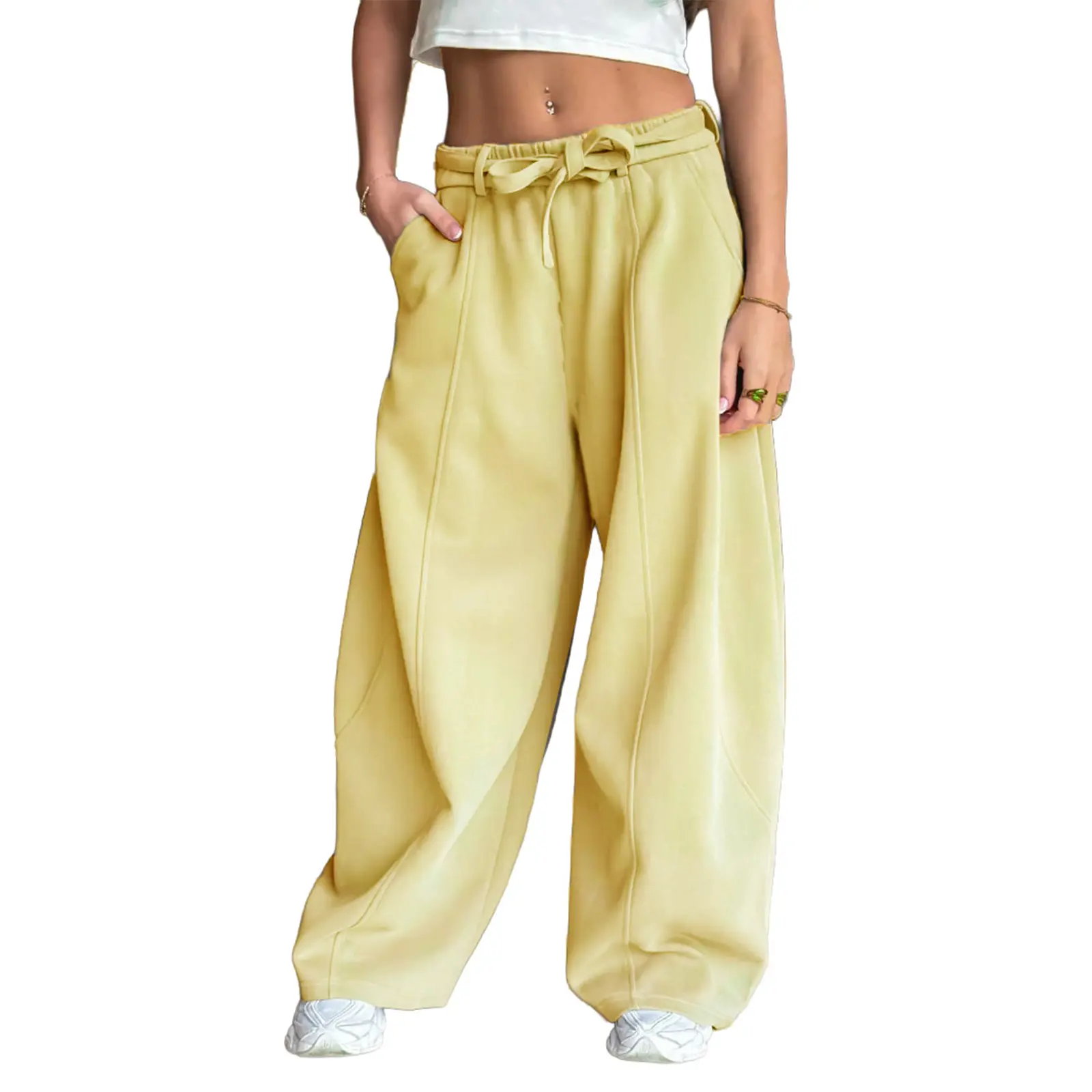 Fisoew Womens Wide Leg Sweatpants High Waisted Baggy Lounge Pants with Pockets Drawstring Casual Loose Yoga Pants Trendy Oversized Comfy Streetwear Palazzo Pants for Women