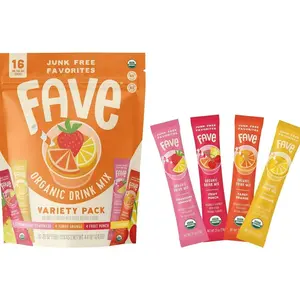 FAVE USDA Organic Drink Mix Variety Pack, 16 Stick Pouch | Lemonade, Strawberry Lemonade, Fruit Punch & Tangy Orange | No Artificial Colors or Flavors, Non-GMO