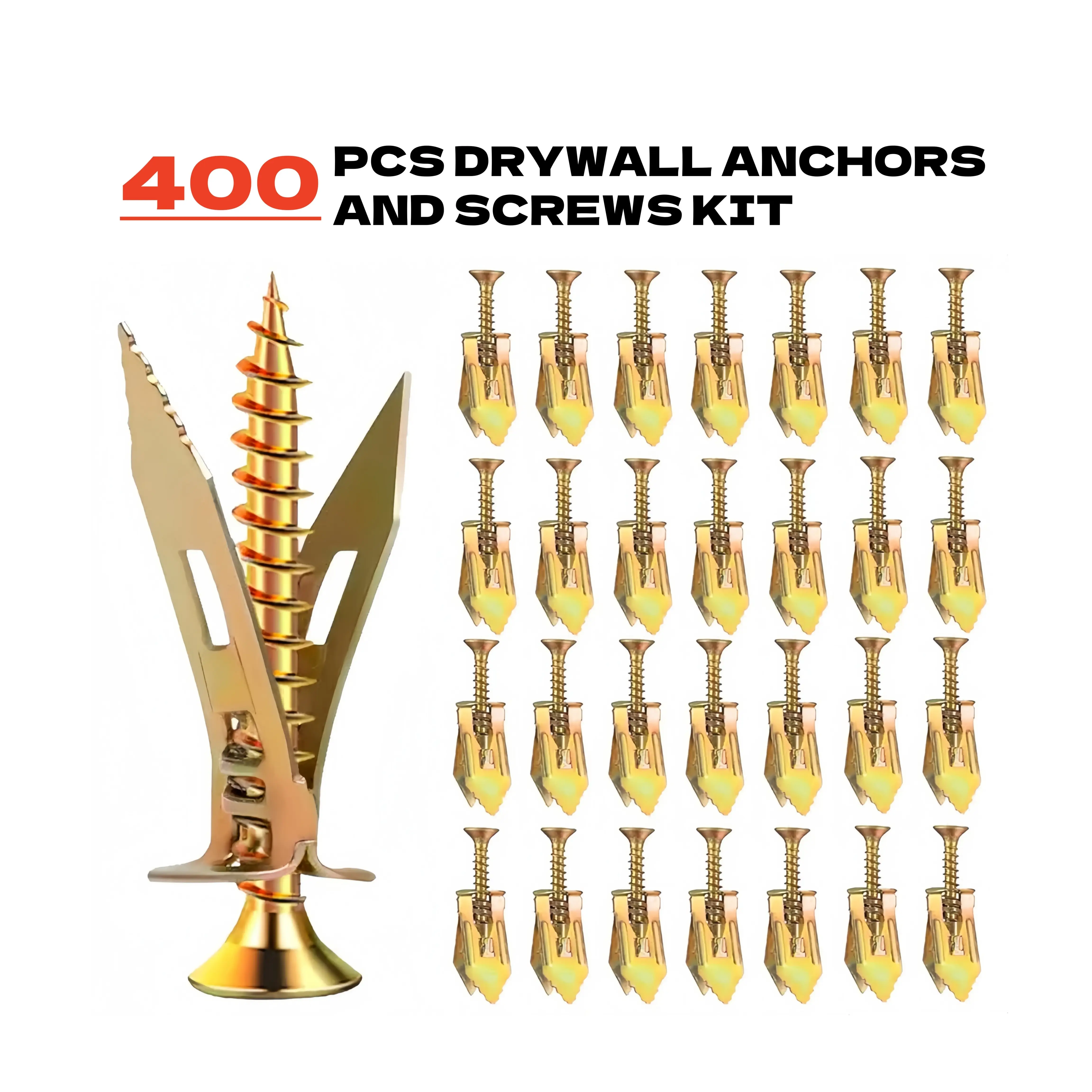 100/200/400 Pcs Drywall Self Drilling Anchors Screws Drywall (0.47*1.18inch) Upgraded Self Drilling Drywall Anchors with Screws,Easy to use Bolts Hard
