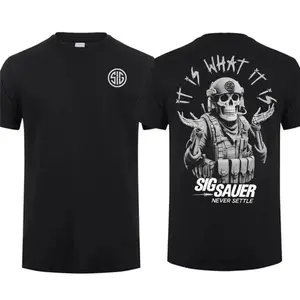 Sig Sauer Tactical Skeleton T-Shirt | "It Is What It Is" Double Print Tee | Unisex Black Cotton Shirt | Perfect Gift for Gun Enthusiasts & Tactical Fans