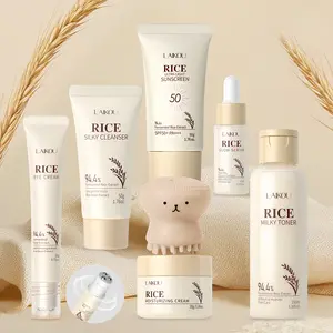 Laikou Rice Skincare Set, Cleanser 50g, Toner 100ML, Serum 17ML, Eye Cream 20g, Moisturizer 30g, Sunscreen 50g, Octopus Brush Included, Skin Care Sets