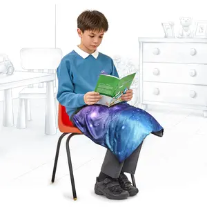 Solfres Small Weighted Lap Pad Blanket Throw for Kids Boys Teens 20in x 23in 5 Lbs - Sleep Therapy Plush Travel Size with Removable Cover, Galaxy Space Stars, Washable, Dark Blue