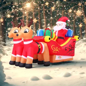Whubefy Inflatable Santa Double Reindeer On Sleigh, 7.8x2.5x4.5FT Outdoor & Indoor Large Fun Inflatables, Christmas Decorations With Build-in LED, Blow up Party Decoration For Yard, Holiday, Parties, Lawn Garden, Christmas Gifts