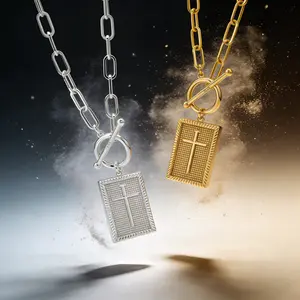 AELNEN Jewelry Dual-Tone Cross Pendant Necklaces - Minimalist Verse Plaque & Bold Chain Necklaces - Luxury Everyday Jewelry