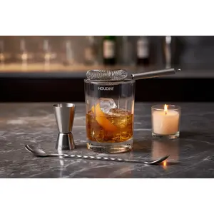 Rabbit Houdini 4-Piece Professional Kitchen Stainless Steel Metal Barware Cocktail Utensils Set for Glass Drinks