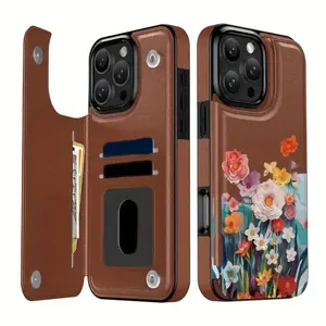 Floral Bouquet Print Wallet Card Holder Phone Case for iPhone 17/16/15/14/13/12 Pro/Plus/Pro Max/Air