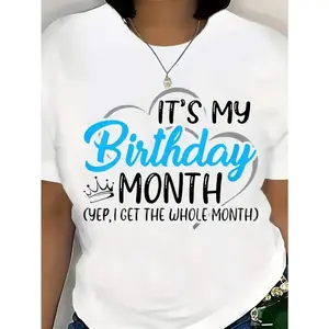 Men'S & Women'S Birthday Month T-Shirt - "It'S My Birthday" Slogan With Crown & Balloon Print, Ultra Soft Breathable Moisture-Wicking Crew Neck Tee, Suitable For Casual Summer Wear, Birthday Outfits, Year-Round Comfort