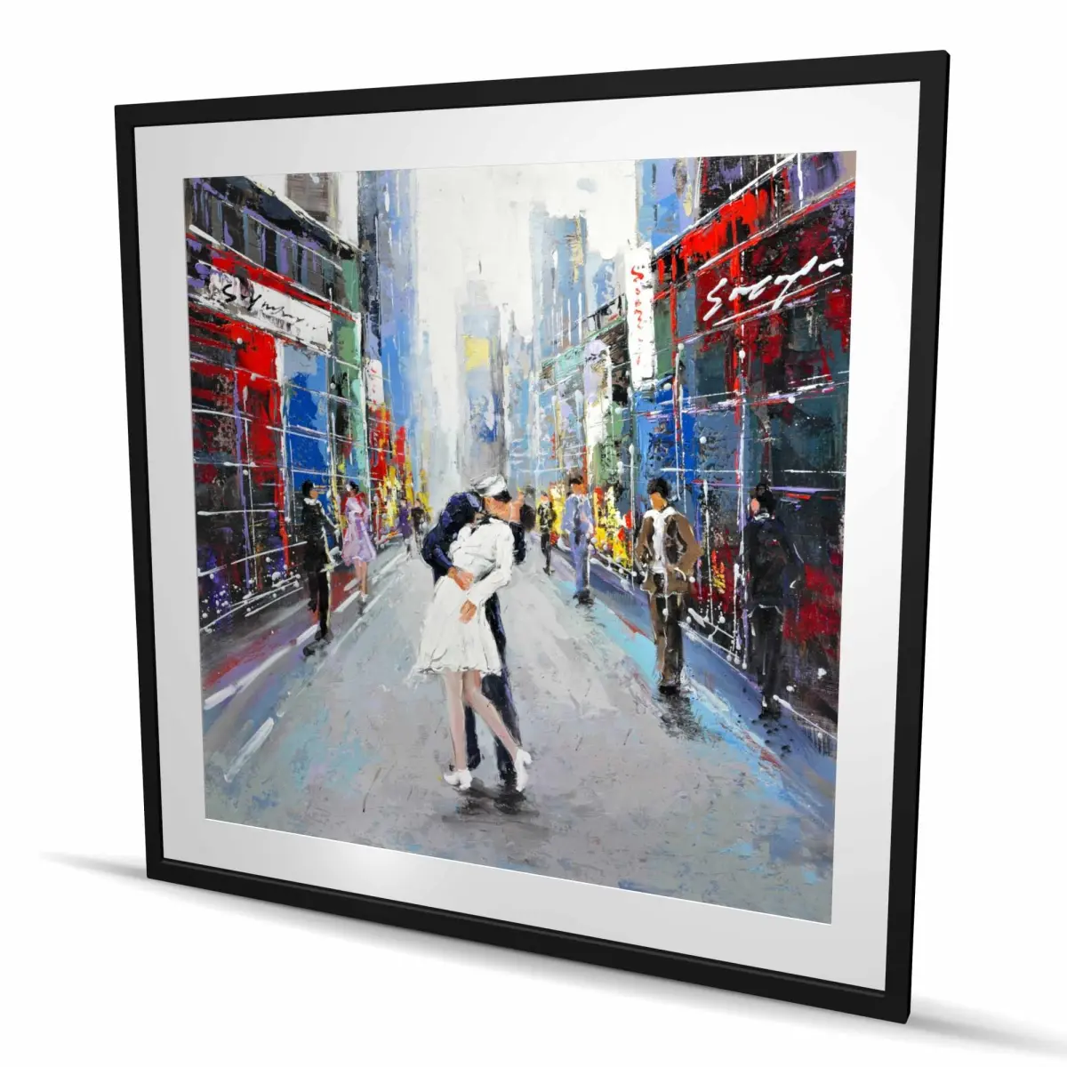 Begin Home Decor C1FM4848YAIC53 48 x 48 in. Kiss of Times Square - Framed Matted Print Wall Art for Home Decor