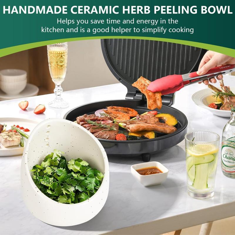 Handmade Ceramic Herb Stripper Bowl – Easy Leaf & Stem Separator for Cooking and Kitchen Prep