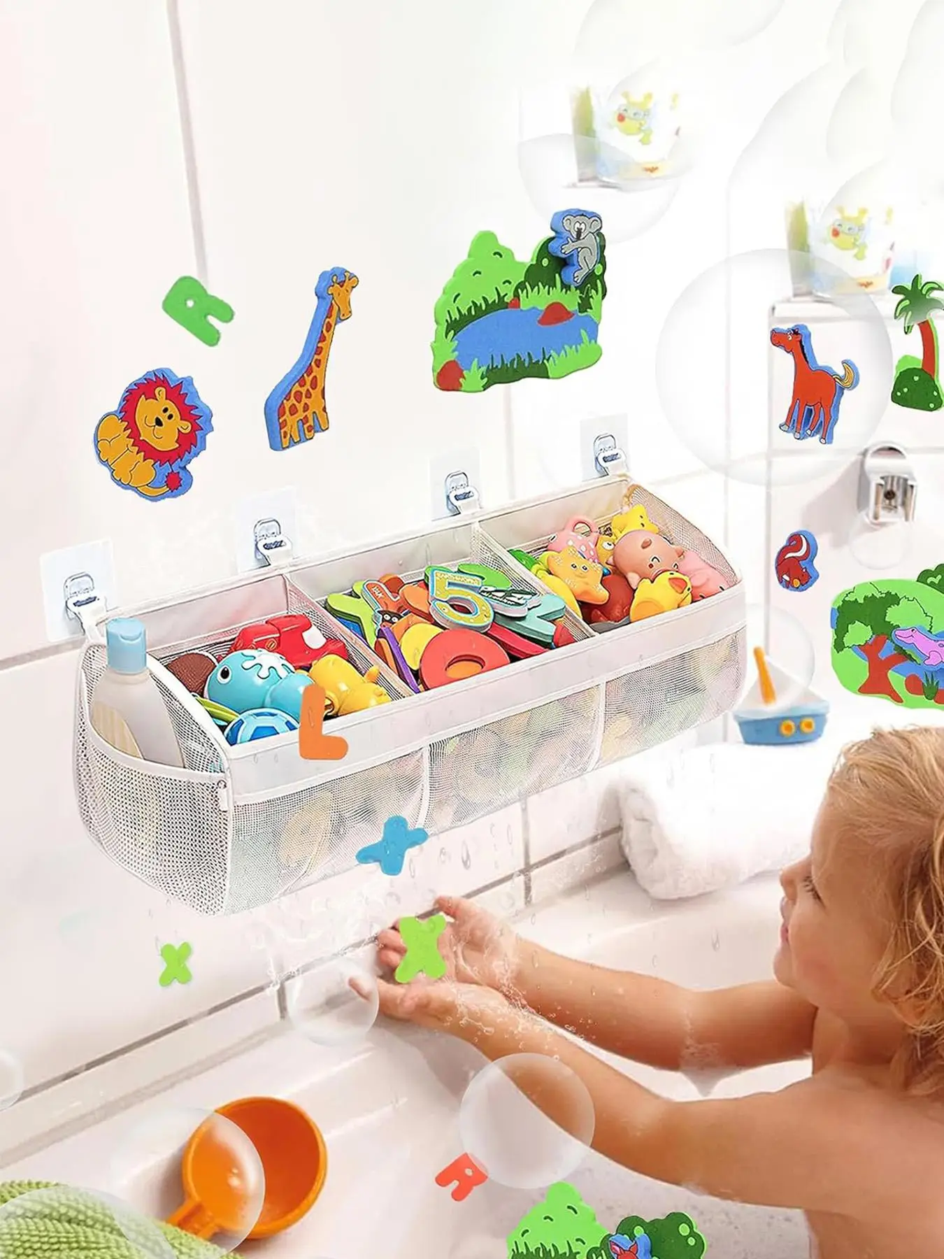 Mesh Bath Toy Storage Bag, Large Capacity Bath Toy Holder, Durable Bathroom Storage Bag, Easy To Hang and Dry, Suitable for Children's Toys and Bathro