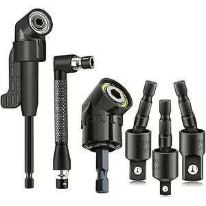 6pcs Right Angle Drill Attachment Set, Includes 3 360° Rotatable Socket Adapters, 2 Hex Shank Drill Adapters, 90° Bevel Drill Bits, Drill Tool
