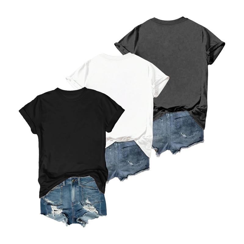 3pac Women's Solid Round Neck Tee Casual Short Sleeve T-shirt for Summer Ladies Basic Clothes for Daily Wear Crewneck Streetwear Top 100% Cotton Eco-friendly Unisex Fashionable