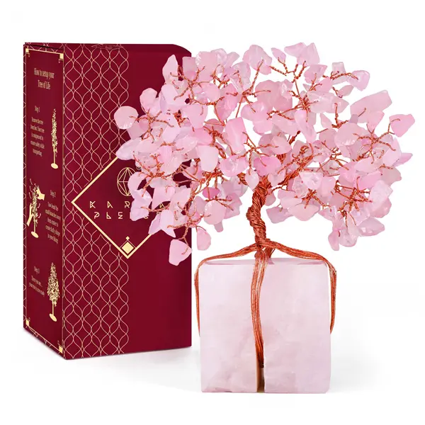 Rose Quartz Crystal Tree of Life – Handcrafted Natural Crystal Decor, Meaningful Gift with Approx. 300 Beads, Chakra Healing for Positivity, Elegant Room & Office Decor, Unique Birthday Gift for Women, Room Decor, Home