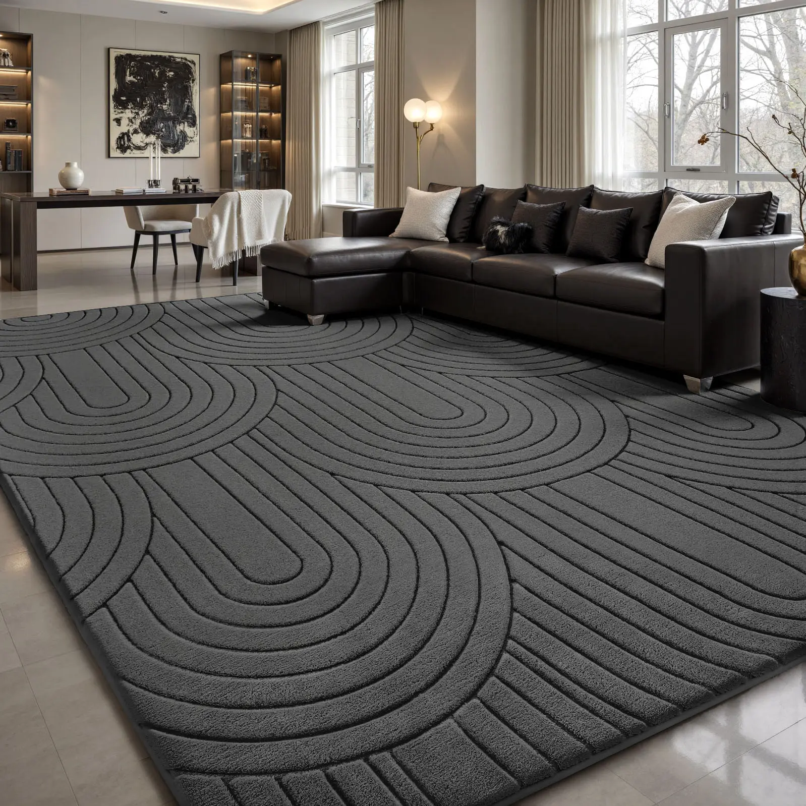 FAMVAL Super Soft Shaggy Texture Area Rug - Thick Modern Tree Rings Geometric Design for Bedroom, Kids Room Decor (Home Improvement Flooring Solution), Rug For Bedroom