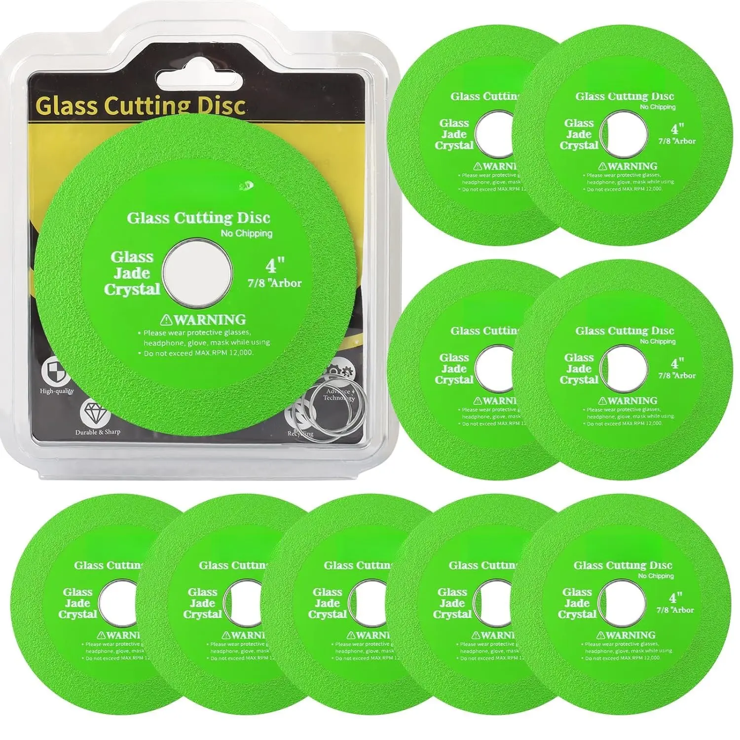 10 Pack Glass  Disc for Angle , 4" X 7/8" Tile Diamond  Disc, -Thin Glass   for  and Grinding Jade, Crystal, Tile, Ceramic.