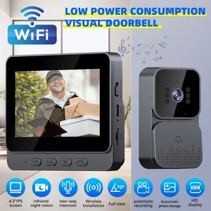 4.3-inch IPS Screen Wireless Video Doorbell Camera with 2.4G WiFi Two-Way Intercom Infrared Night Vision Ultra-Long Standby Built-in Speaker and 128G SD Card Support Perfect Valentine’s Day Gift