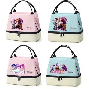 New Kpop Girl double-layer insulated lunch bag, with heat and cold insulation functions, easy to clean, suitable for packing fresh meals and fruits.