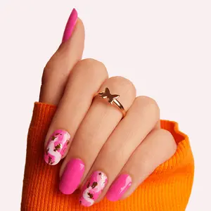 DASHING DIVA Dance Party Nail Polish Strips - Hot Pink with Gold Foil & Paint-Stroke Accents