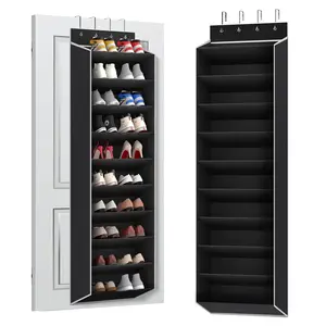 10-Tier Large Door Shoe Rack Organizer, Deep Capacity Pocket Hanging Shoe Rack, 4 Metal Hooks, Fits 20 Pairs of Shoes, Wall-Mounted Storage Shelf