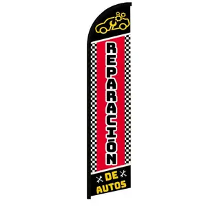 Auto Repair Advertising Curved Flag, Large-Size Polyester Windproof Banner for Festive, Party Backdrop Displays