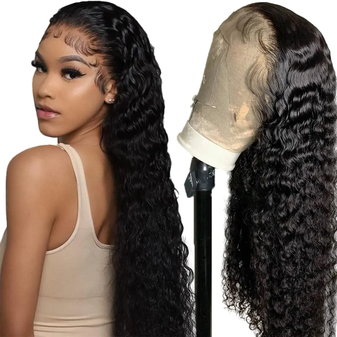 Bling Hair Deep Wave 13x4 HD Transparent Lace Front Wigs Human Hair Wigs For Women Brazilian Natural Color PrePlucked 180% Density 13x6 Lace Front Wigs