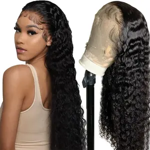 Bling Hair Deep Wave 13x4 HD Transparent Lace Front Wigs Human Hair Wigs For Women Brazilian Natural Color PrePlucked 180% Density 13x6 Lace Front Wigs