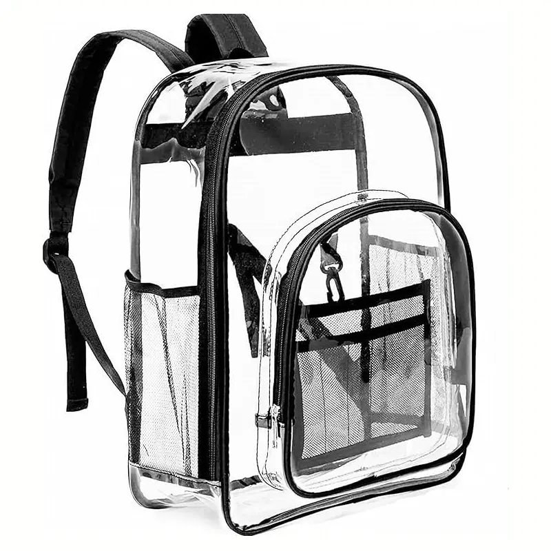 Clear Backpack for School Large Clear Bookbag with Multi-Pockets PVC Transparent Backpack for Boys Girls, Black, Student Backpack