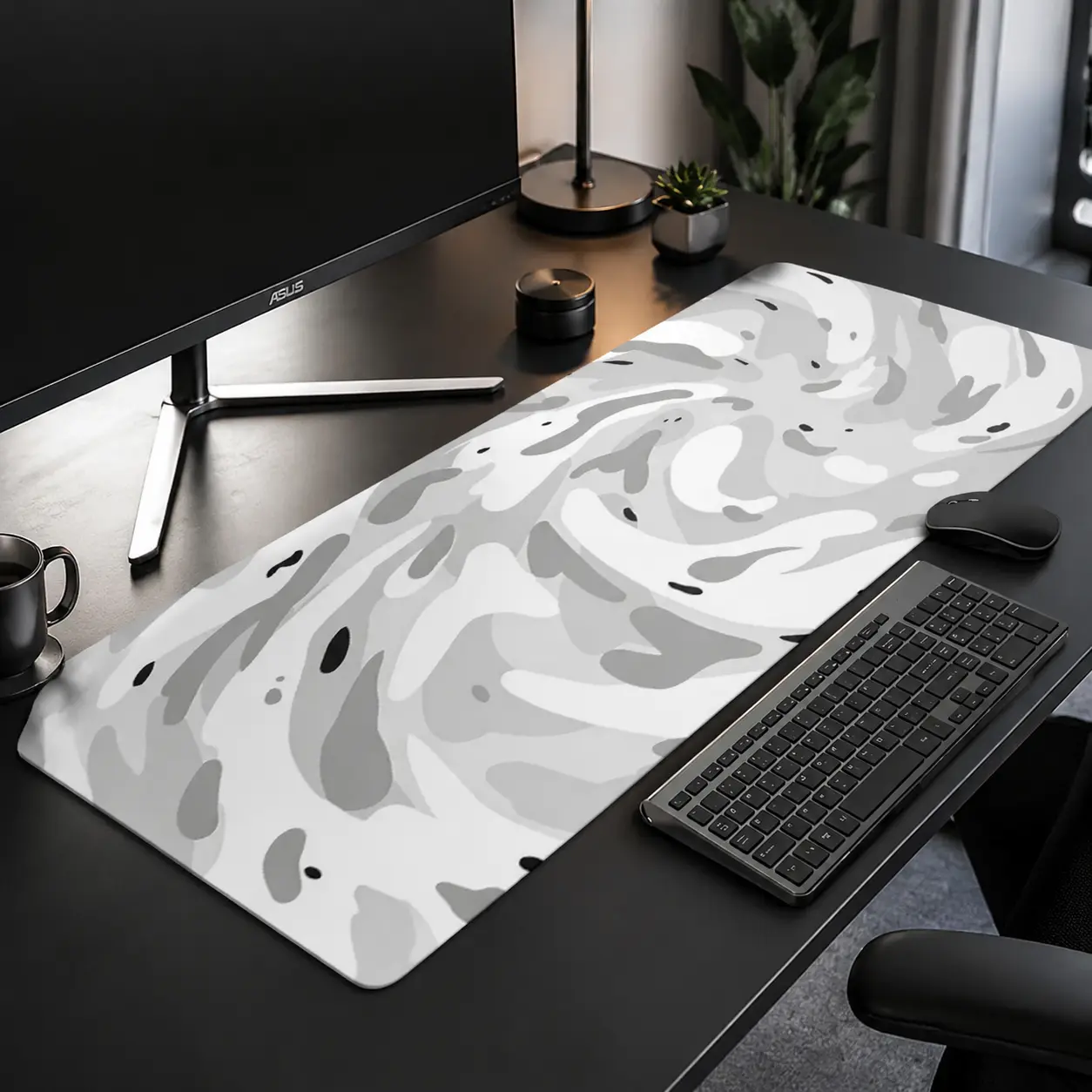 Gray White Abstract Camouflage Swirl Large Gaming Mouse Pad, Washable Rubber Pad Non-slip Lock Edge Multi-size Mouse Pad for Home Office, Gift for Family and Friends, Corporate Work Desk Accessories, Computer Desk Accessories