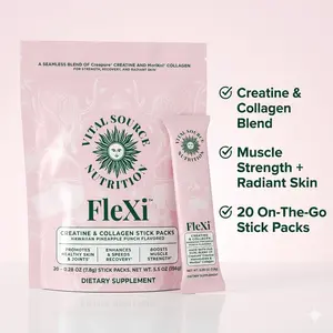 Vital Source Nutrition Flexi Creatine & Collagen Powder Packets | Muscle Strength + Radiant Skin | Pineapple Punch | 20 On-The-Go Sticks