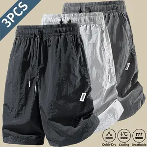 Men Ice Silk Cooling Quick Dry Shorts Elastic Braided Drawstring Waist Breathable Lightweight Loose Fit Trendy Urban Streetwear Summer Casual Shorts