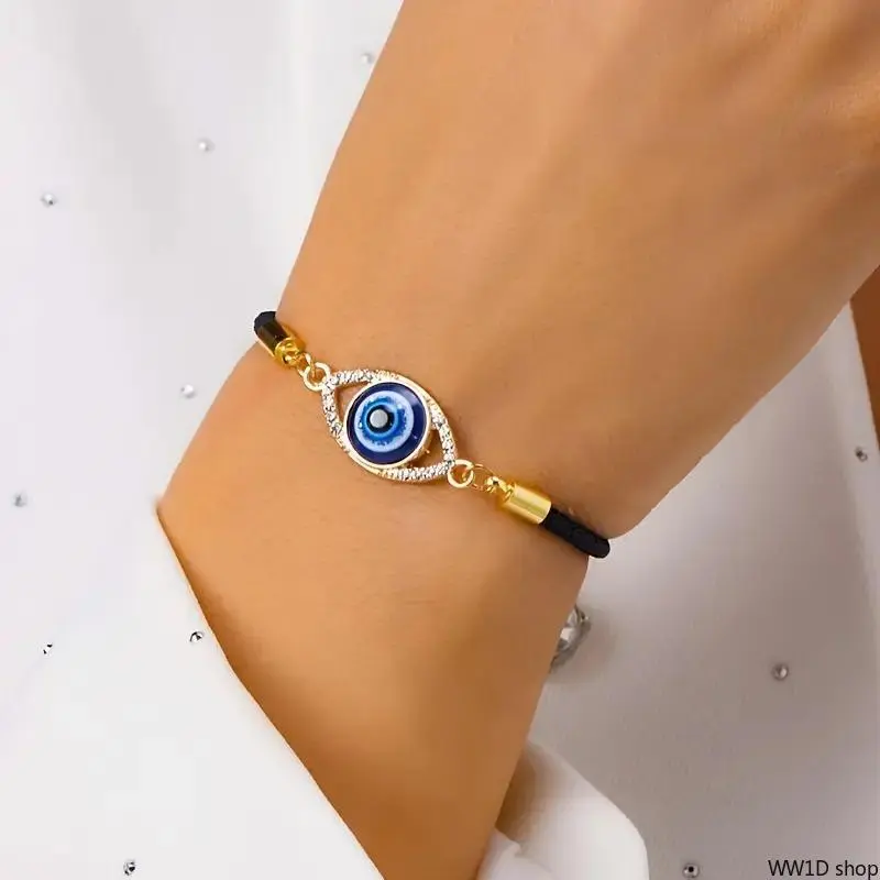 Women's Evil Eye Bracelet, Turkish-Style Enamel Charm on an Adjustable Cord, Stackable Spiritual Fashion Jewelry for a Birthday Gift, Jewelry Stack, Evil Eye Charm, Female